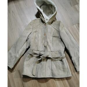 Leatherscapade Women's Russet Leather & Suede Hooded Jacket M Lined Faux Fur